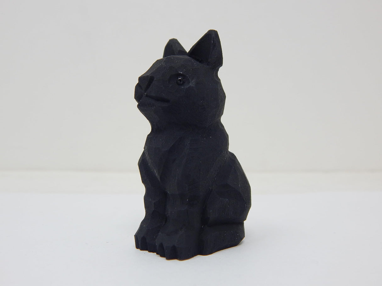 Selsela Black Cat Figurine Handmade Wood Carved Small Statue Halloween Decor Pet Craft Miniature Animal Selsela