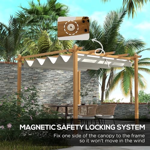 Outsunny 10' x 12' Retractable Pergola Canopy, Wood Grain Aluminum Pergola, Outdoor Sun Shade Shelter for Grill, Garden, Patio, Backyard, Deck, Cream Outsunny