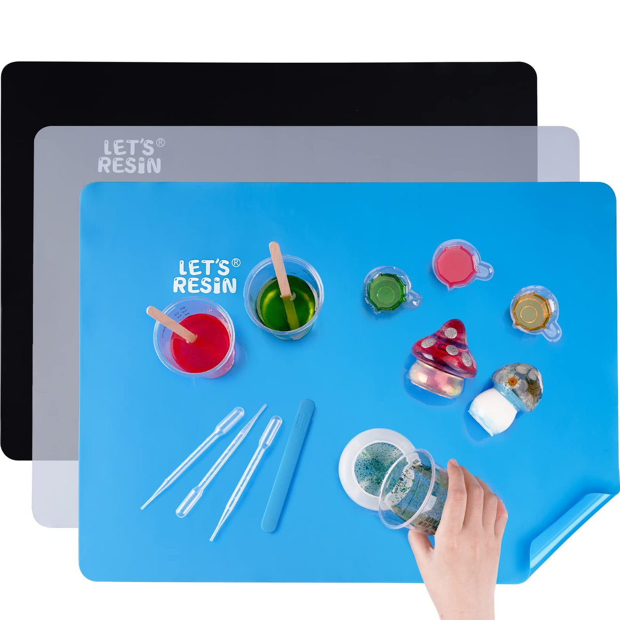 LET'S RESIN 3Pcs Silicone Mat for Crafts, 15.7" x 11.7" Nonstick & Nonslip Silicone Crafts Mat, Multipurpose Heat-Resistant Table Protector Silicone LET'S RESIN
