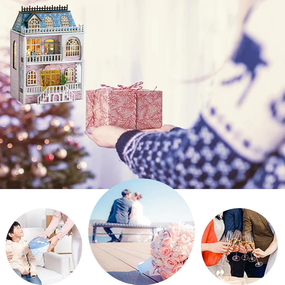 DIY Miniature Wooden Dollhouse Furniture Kit,Mini Handmade Doll House with LED,1:24 Scale Creative Woodcrafts Toys for Adult Friend Lover Birthday Montidey