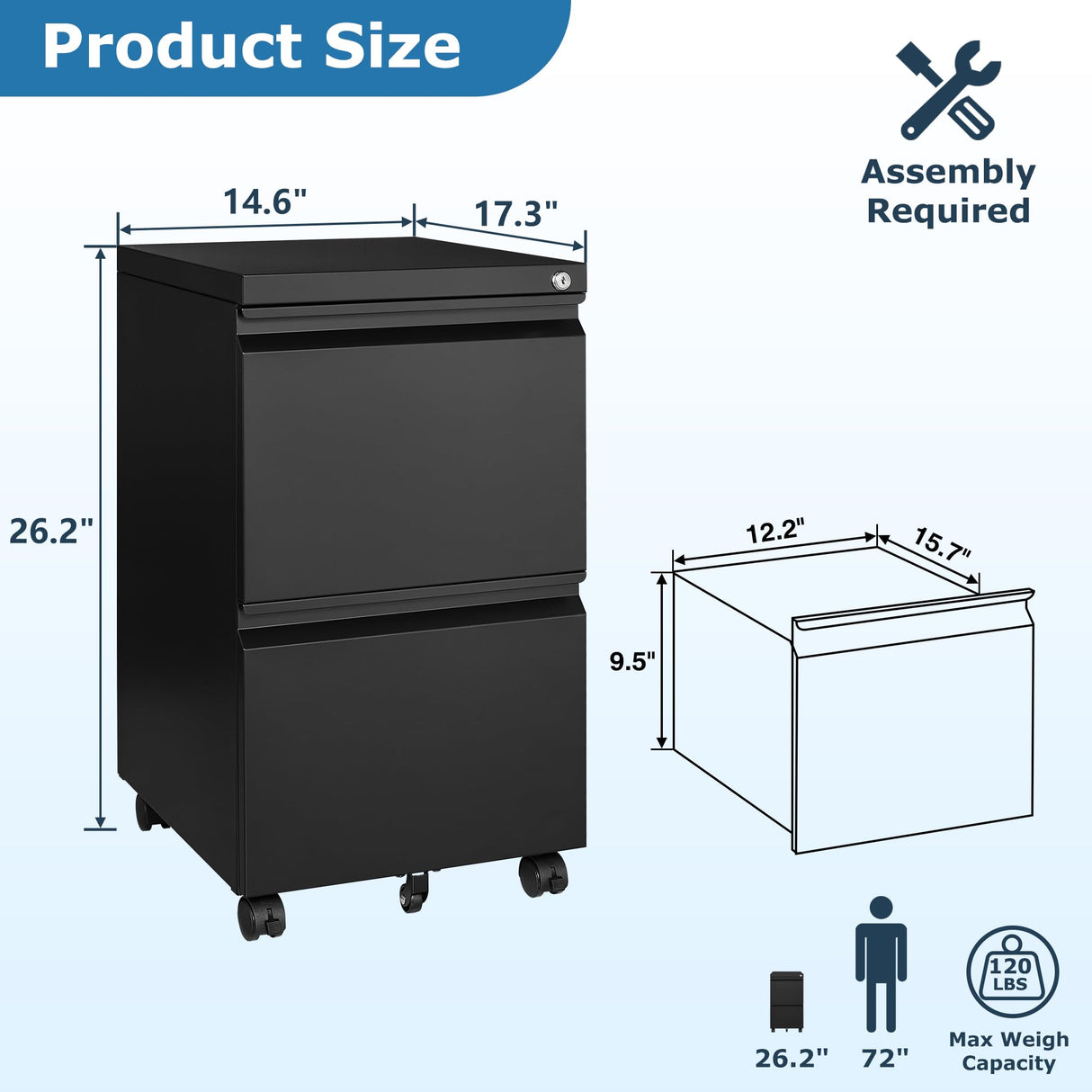 AFAIF 2 Drawer File Cabinet with Lock, Office File Cabinet, Under Desk Small File Cabinet for Home Office, Metal Rolling Vertical Filing Cabinet for AFAIF