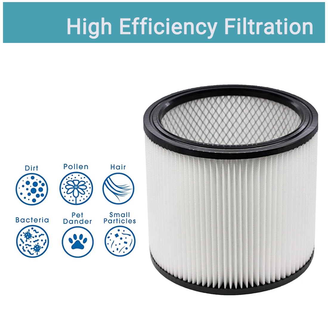 2 Pack Replacement Filter Compatible with Shop Vac 90304 90333 90350, Reusable and Washable Cartridge Filters Fits Most 5 Gallon and above Wet/Dry PureSturdy