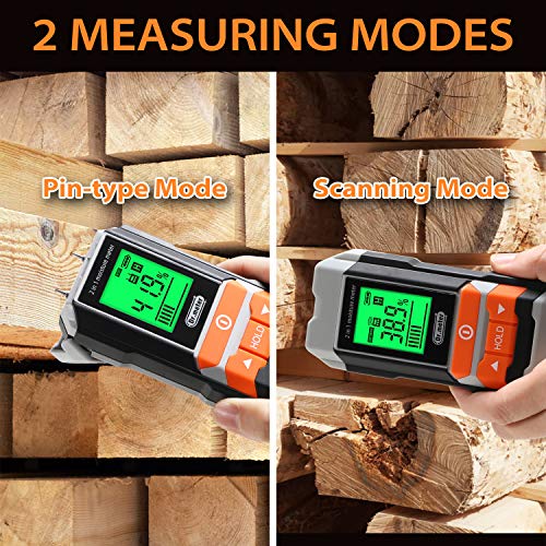 Dr.meter Wood Moisture Meter, 2 in 1 Pin & Pinless Moisture Tester, Digital Dampness Moisture Sensor Detector for Wood Firewood Drywall Paper Floor Dr.meter