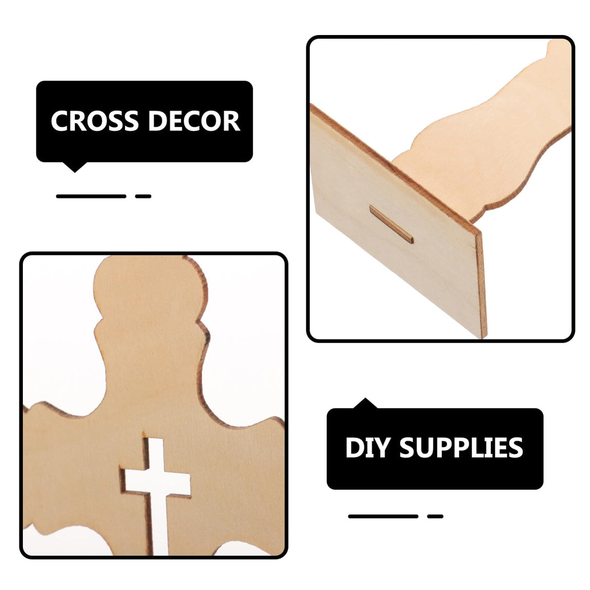 KALLORY Unfinished Wood Crosses with Stand, 10pcs Wood Standing Christian Cross Religious Jesus Cross Tabletop Altar Cross Figurine for Crucifix KALLORY