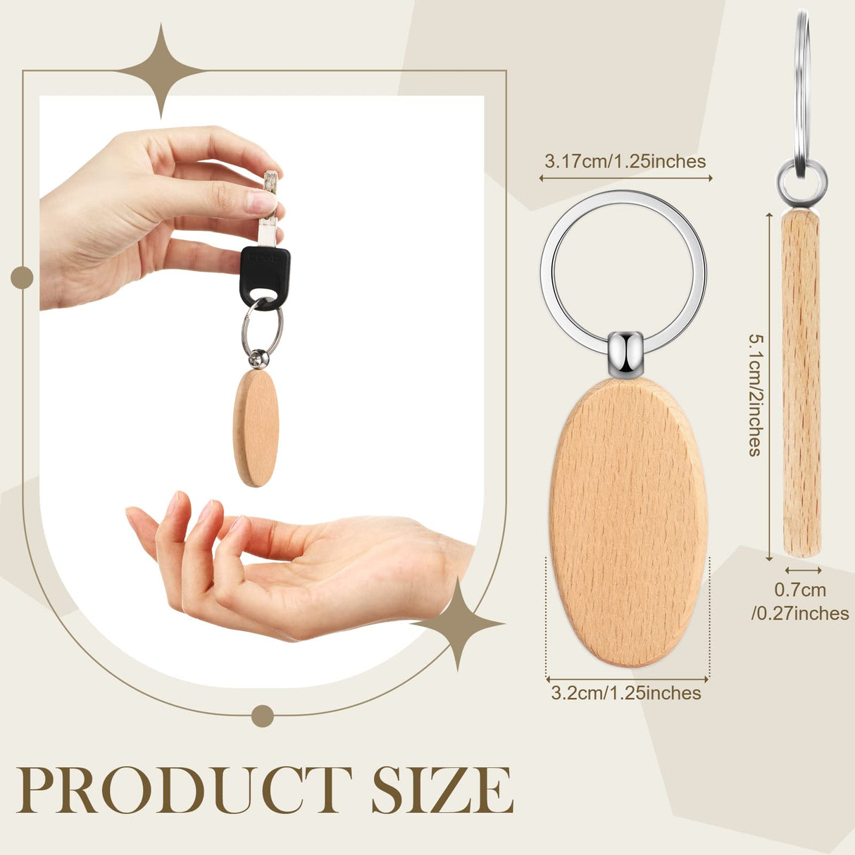 50 Pieces Wooden Keychain Blanks Laser Engraving Blanks Wood Blanks Key Chain Bulk Unfinished Wooden Key Ring Key Tag for DIY Gift Crafts (Oval) Yinkin