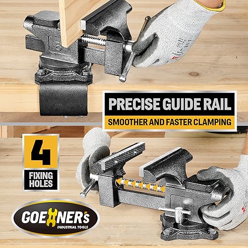 6-Inch Bench Vise, Vice for Workbench with Heavy Duty Forged Steel Construction, Built-in Pipe Jaw and Swivel Base, Table Vise for Woodworking, Home Kitvance