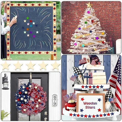 300 Pcs Wooden Stars,Unfinished Wood Star Shape Wood Pieces Wood Cutouts Small Wooden Stars for Craft DIY Memorial Day Flag Day Independence Day DECYOOL