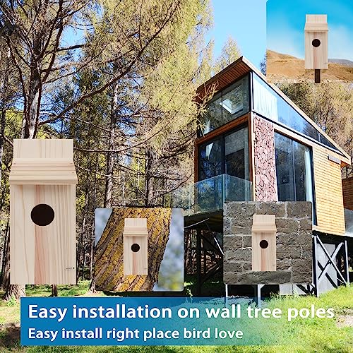 Oceek Cedar Blue Bird Box House Wood Bird House Bluebird Box House Cedar Wren and Chickadee Wren Home Outdoor Hanging Wood Birdhouse No Assembly OceeK