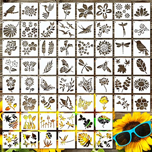 60 Pieces Flower Animal Stencils for Painting Reusable Deer Bear Stencil Butterfly Bird Bee Mountain DIY Craft Template Paint Stencils for Painting Marspark