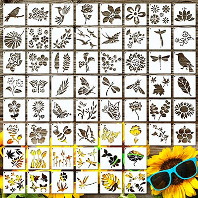 60 Pieces Flower Animal Stencils for Painting Reusable Deer Bear Stencil Butterfly Bird Bee Mountain DIY Craft Template Paint Stencils for Painting