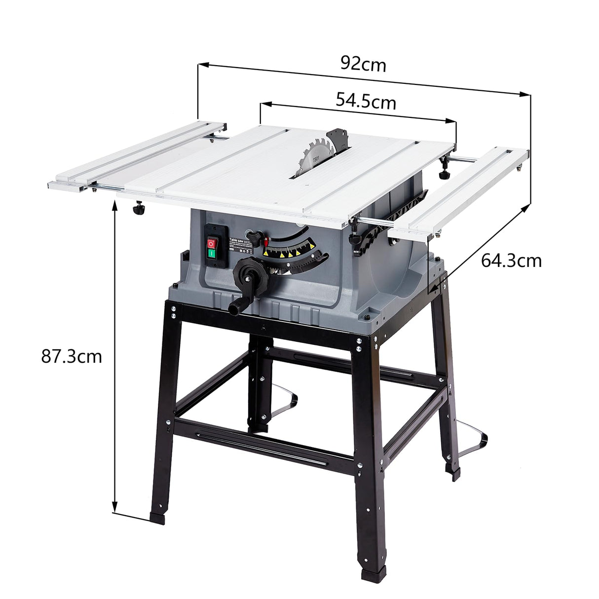 Table Saw, Towallmark 10 Inch 15A Multifunctional Saw with Stand & Push Stick, 90° Cross Cut & 0-45° Bevel Cut, 5000RPM, Adjustable Blade Height for Towallmark