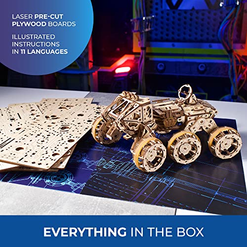 UGEARS Manned Mars Rover - Wooden Model Car Kit - 3D Wooden Models to Build for Adults - 3D Wooden Puzzle Set - All-Terrain 6x6 Drive Mars Rover UGEARS