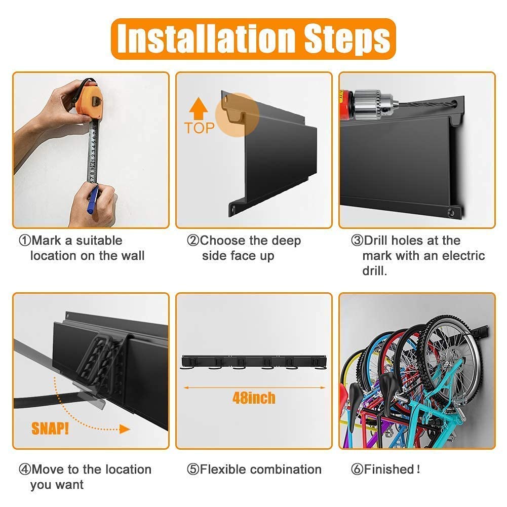 TORACK Bike Storage Rack, 6 Bike Rack Wall Mount Home and Garage Organizer, Vertical Bicycles Hanger Hooks for Indoor Space Saving TORACK