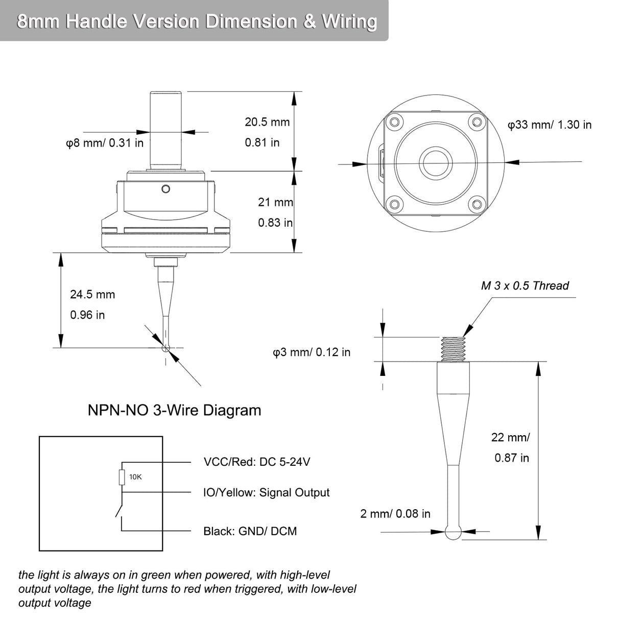 PGFUN CNC 3D Touch Probe XYZ Axis Edge Finder 3-Coordinate Measuring Sensor Kit with 8 mm Shank & 2.0 mm Ruby Ball Tip (NPN-NO) PGFUN