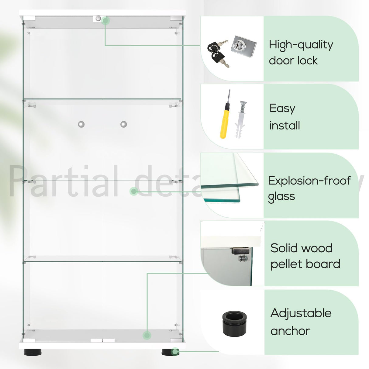FANYUSHOW Elegant Glass Display Cabinet with Lock - Quick-Install 4-Shelf Curio Unit in White FANYUSHOW