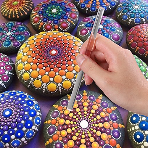Whaline 18 Set Art Dotting Tools Mandala Dotting Tools Including 4 Mandala Stencils, 8 x Acrylic Rods, Paint Tray and 5 Double Sided Dotting Tools Whaline