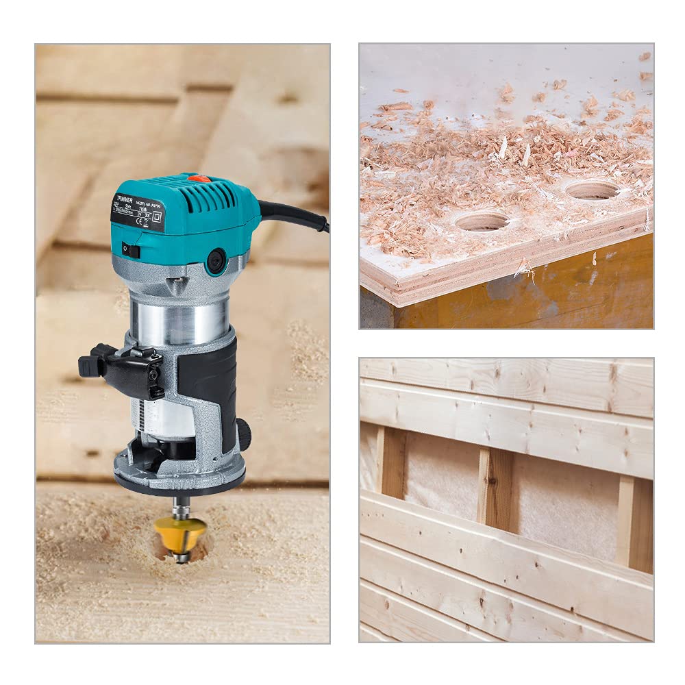 Anesty Compact Router with Trimmer/Fixed Base, Variable Speed Trim Router Palm Router Laminate Trimmer, 1/4" 710W Electric Wood Router Tool Kit with Anesty
