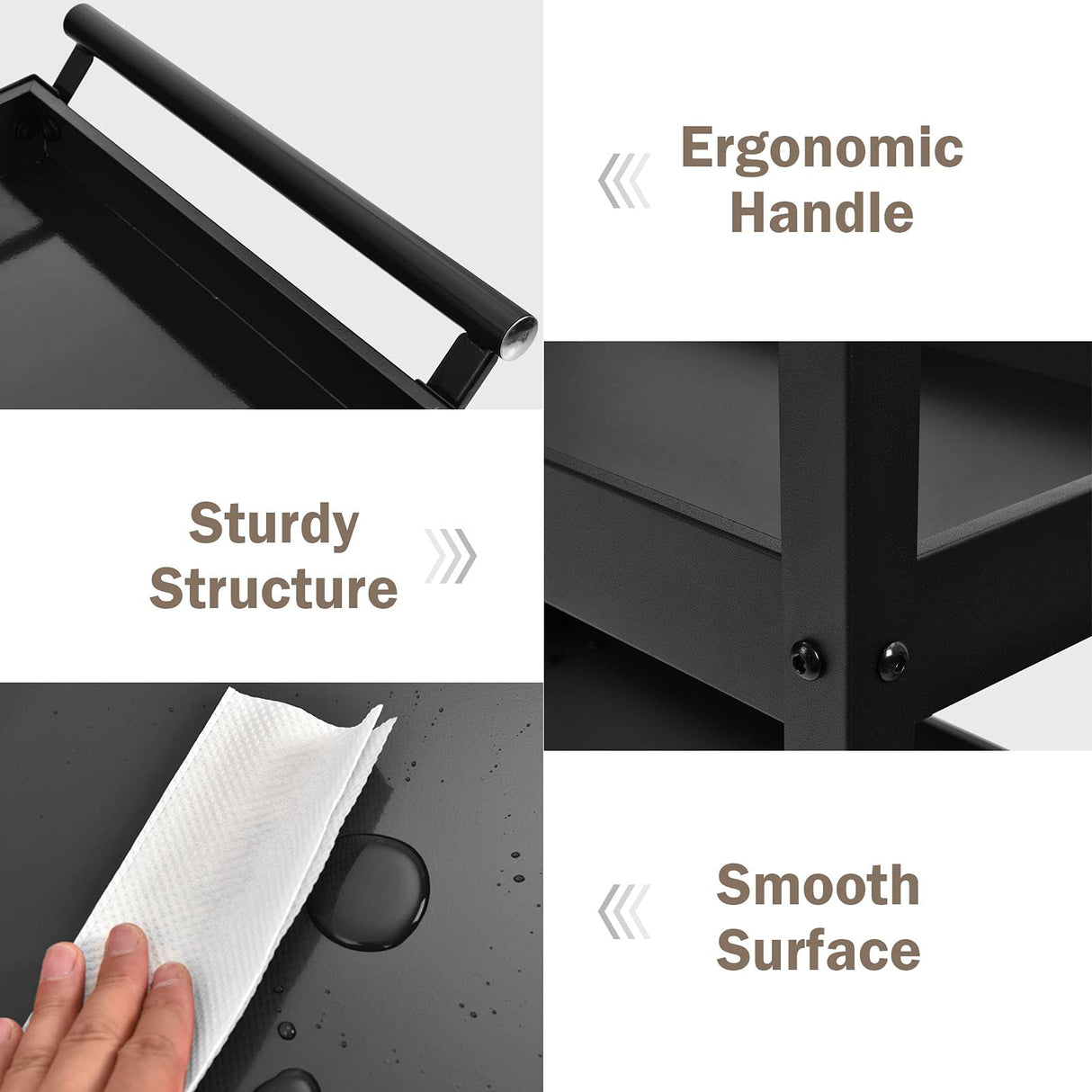 Goplus 3-Tier Utility Cart, Heavy Duty Commercial Service Tool Cart w/Lockable Wheels, 330lbs Load Capacity, Ergonomic Handle, Rolling Mechanic Tool Goplus