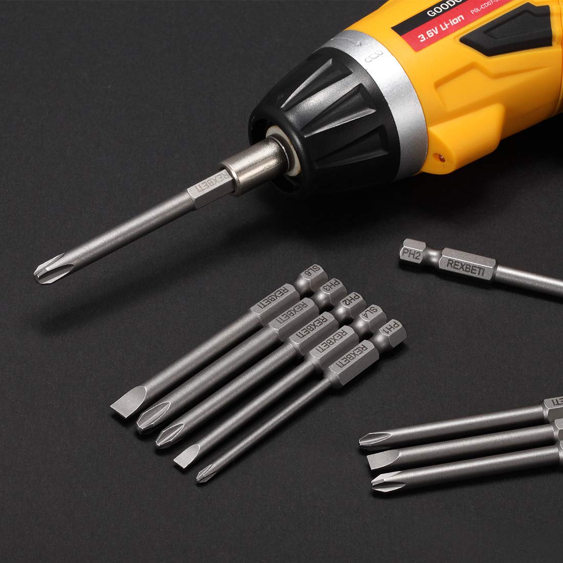 REXBETI 12 Piece Slotted Phillips Screwdriver Bit Set, 1/4 Inch Hex Shank S2 Steel Magnetic 3 Inch Long Drill Bits (Slotted Set) REXBETI