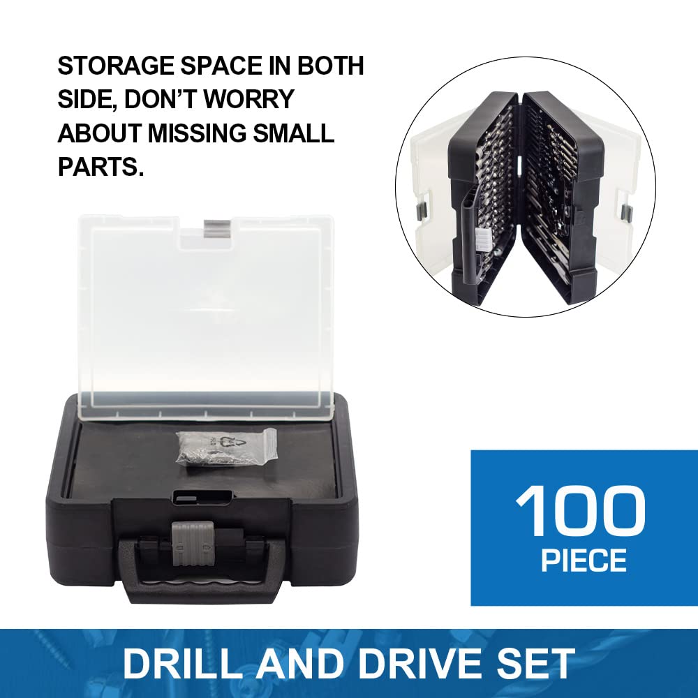 PRESTO Drill Bit Set - 100-Piece Drilling and Driving Combo Kit High Speed Steel Drill Bits & Driver Set for Wood Metal Cement Masonry and Plastic PRESTO