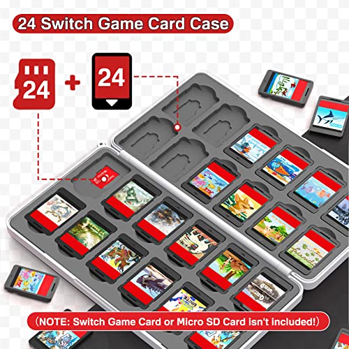 Switch Game Case Storage 24 Games Card and 24 Micro SD Cartridge Slots, Switch Game Holder for Nintendo Switch/OLED/Lite, Portable Switch Game Card CYKOARMOR