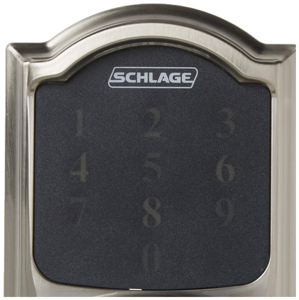 SCHLAGE Z-Wave Connect Camelot Touchscreen Deadbolt with Built-In Alarm, Satin Nickel, BE469 CAM 619, Works with Alexa via SmartThings, Wink or Iris SCHLAGE