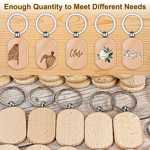 Voittozege 100 Pcs Wooden Keychain Blanks Wood Key Chain Bulk Rounded Square Wooden Blank Keychains Unfinished Blanks Wood Keychains Blank Wooden Key Voittozege