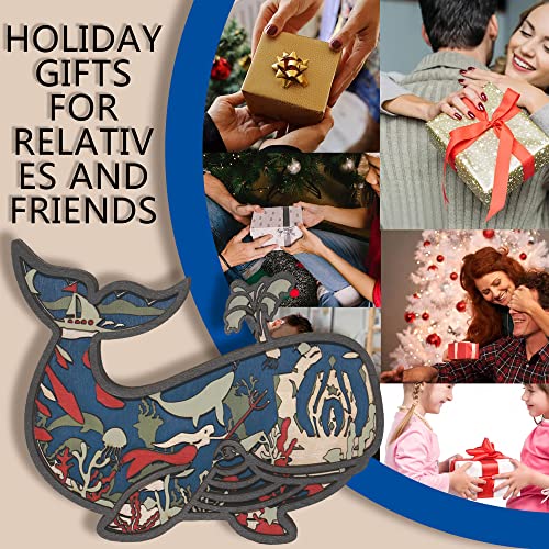 3D Wooden Whale Decor - Rustic Ocean Animal Craft for Home and Office CmayAlgc