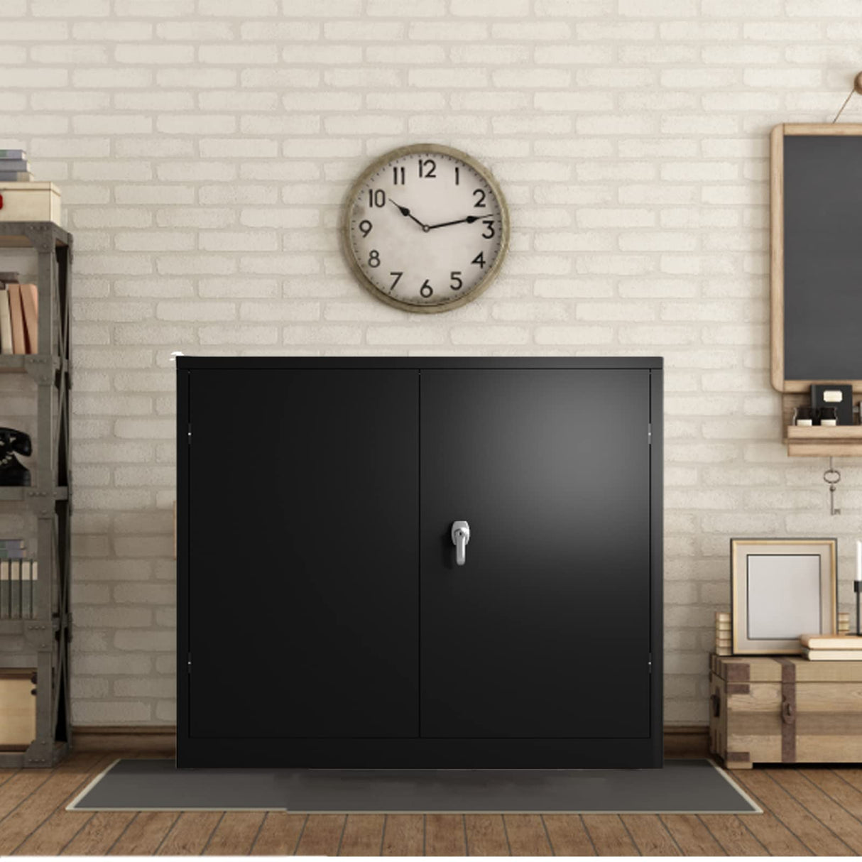 Metal Storage Cabinet with Doors and Shelves, Black Garage Cabinets, Steel Locking Storage Cabinet for Home Office Warehouse, 42”H×36”W×18”D Zacis