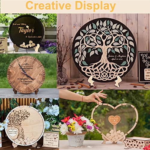 12 Inch Wood Circles for Crafts, 10Pcs Unfinished Wood Crafts with Holders, DIY Wood Rounds for Cricut Projects, Door Hanger, Wood Burning, Painting, Brmeday
