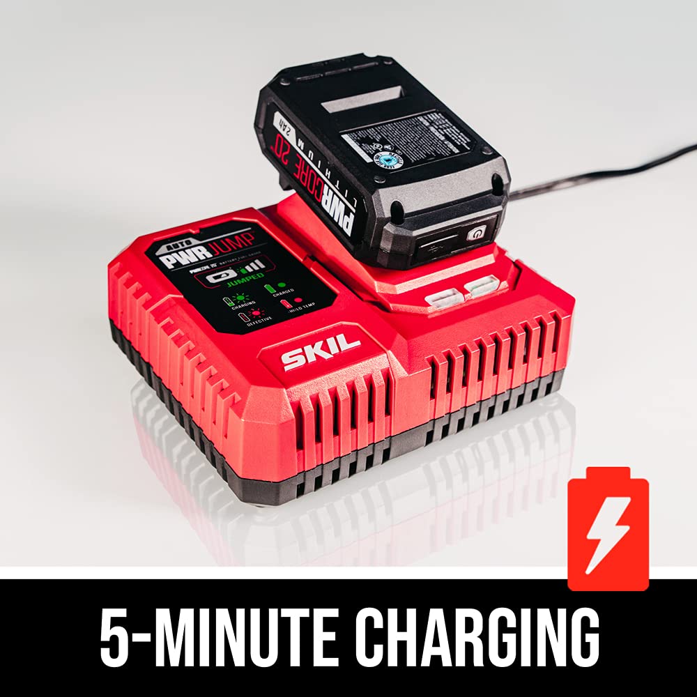 SKIL PWRCore 20 Brushless 20V 5-Inch Random Orbital Sander, Includes 2.0Ah Lithium Battery and PWRJump Charger - SR660302 Skil