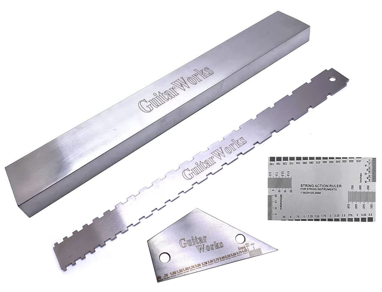 Jiayouy 4Pcs Luthier Tools Set Dual Scale Guitar Neck Notched Straight Edge String Action Gauge Ruler Fret Rocker Fret Leveling Beam for Guitar and Jiayouy