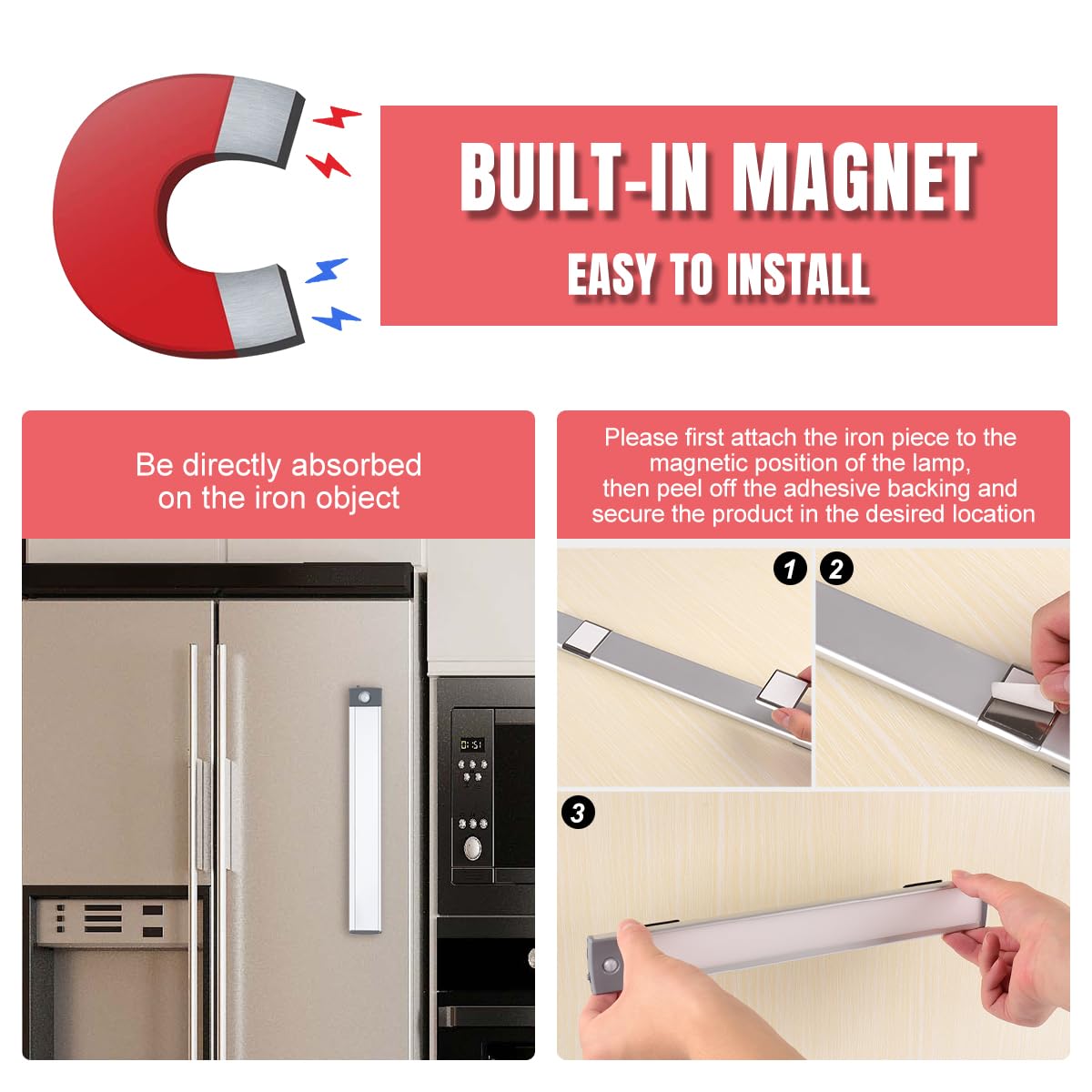 54-LED Motion Sensor Light,Under Counter Closet Lighting, Wireless USB Rechargeable Kitchen Night Lights,Battery Powered ,Uniform Light for LEPOTEC