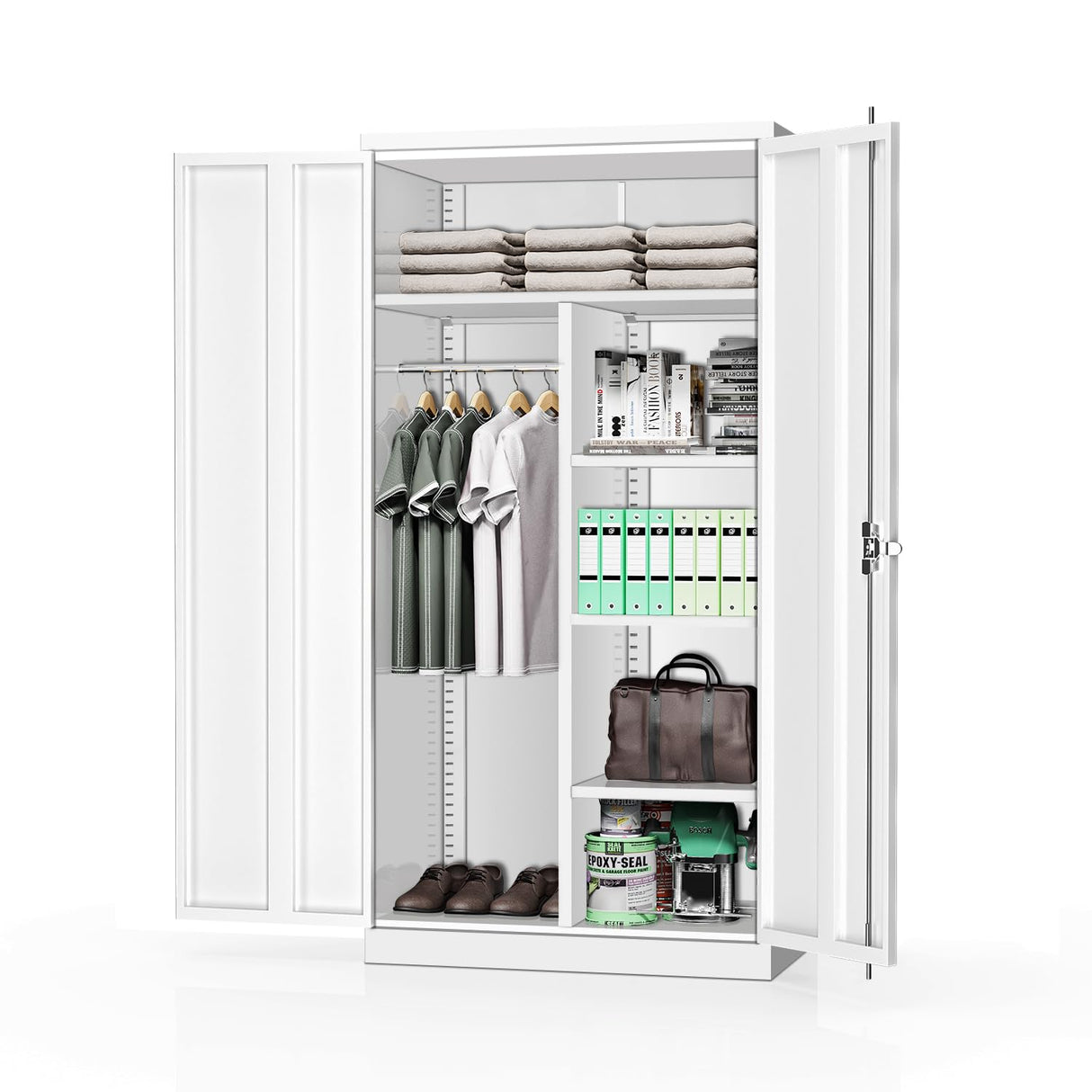 INTERGREAT Metal Storage Cabinet with Locking Doors, 72" Tall Lockable Wardrobe with Hanging Rod, Steel Storage Locker Closet with 4 Shelves for Home INTERGREAT