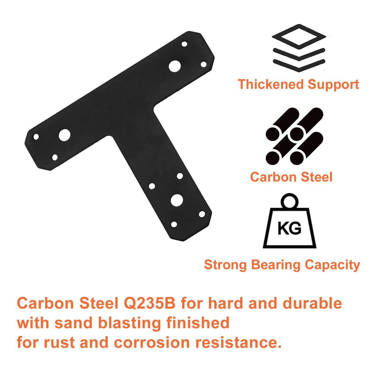 6 Pack Steel T Bracket for Wood, Black Pergola Brackets, Heavy-Duty Mending Plates for Wood, Flat Straight Steel Repair Fixing T Plate Bracket, elifeconnection