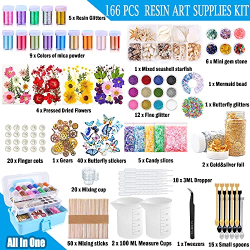 Resin Decoration Accessories Kit,Resin Supplies Kit for Beginner,with Dried Flowers,Butterfly Stickers,Resin Mica Powder and Fillers,Resin Measuring Myzzxt