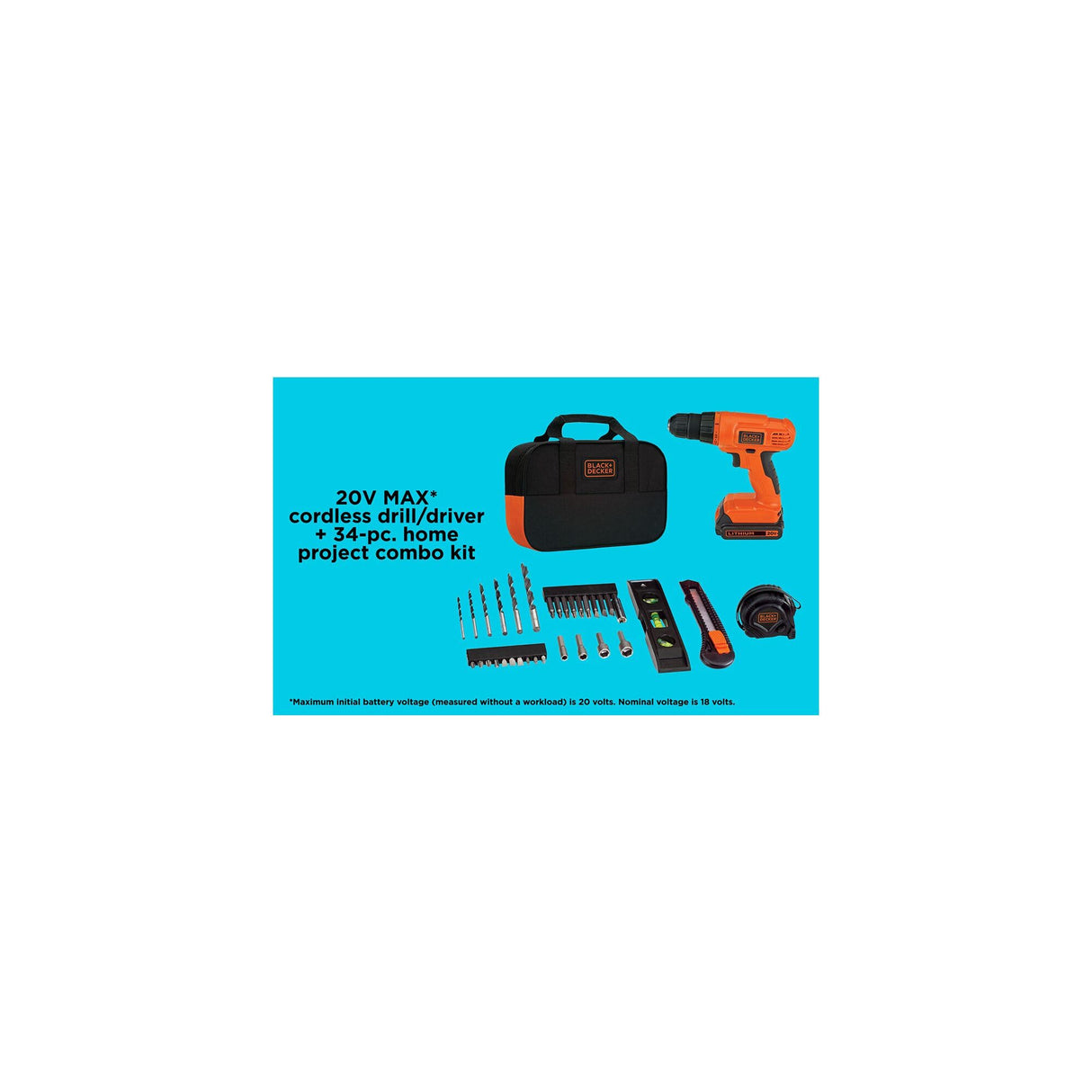 BLACK+DECKER 20V MAX Drill & Home Tool Kit, 34 Piece (BDCD120VA) , Orange BLACK+DECKER