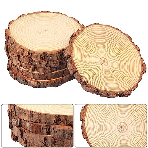 11 PCS 6.3-7.1 Inch Natural Wood Slices, Unfinished Pine Wood Circles with Barks for Coasters, DIY Crafts, Christmas Rustic Wedding Ornaments and GNIEMCKIN
