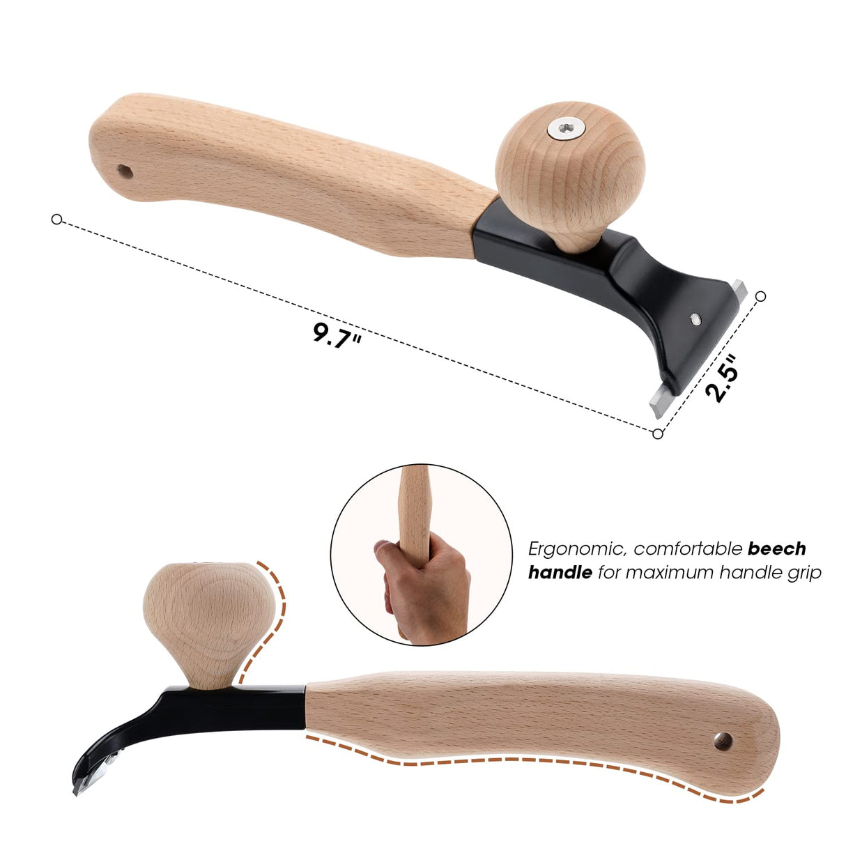 Premium Ergonomic Scraper – 2.5-inch YG10 Carbide Blade – Comfortable Beech Wood Handle – Multi-Surface Use – Professional Quality Tool for Paint, Hazztoll