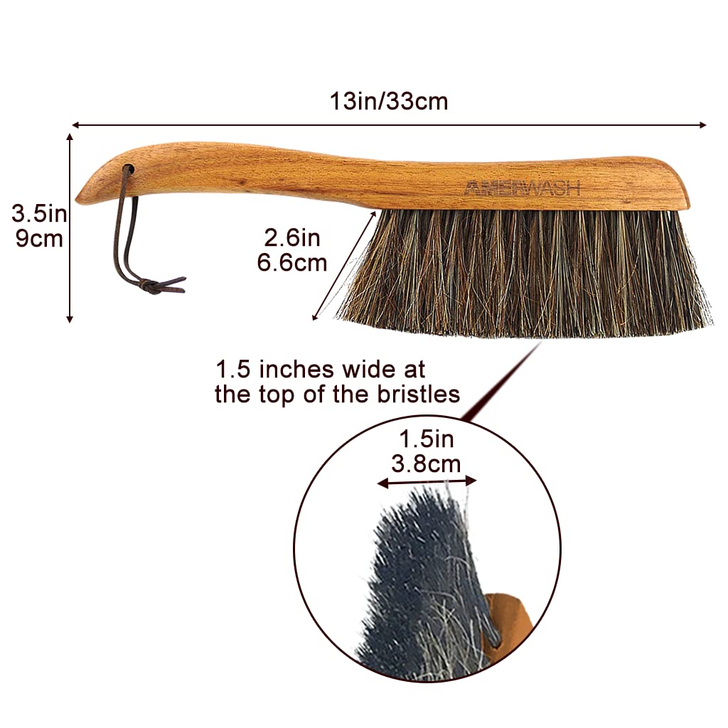 AMERWASH PLUS Counter Brush for Furniture, Drafting, Patio, Bed, Fireplace, Woodworking Cleaning, Horsehair Bristles Duster Wooden Handle Shop Brush, AMERWASH PLUS