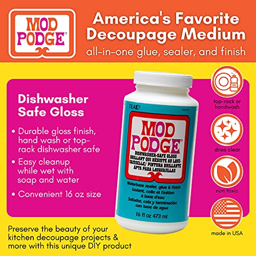 Mod Podge Dishwasher Safe Waterbase Sealer, Glue and Finish (16-Ounce), CS25139 Gloss Mod Podge