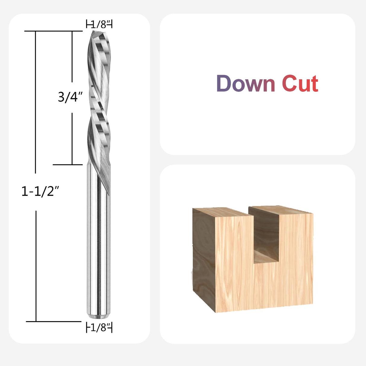 SpeTool Downcut CNC Bit 1/8 Inch Cutting Diameter 1/8 Inch Shank, Solid Carbide Spiral Router Bit Pluge Cut for Woodwoorking Inlay Engraving Tool SpeTool