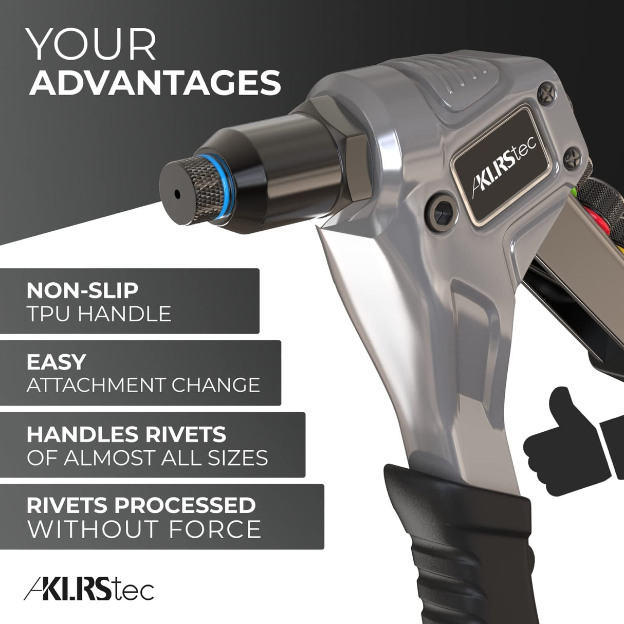 KLRStec Professional Rivet Gun Kit incl. 120 Pop Rivets and 4 HSS Drills - High quality Pop Rivet Tool Kit for processing Blind Rivets KLRS