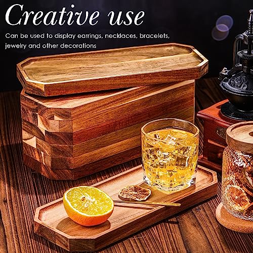 Dandat 12 Pack Wooden Serving Platter Acacia Wood Platters 12 x 5 Inch Rustic Serving Tray Rectangular Charcuterie Board Cheese Plate for Home Decor Dandat