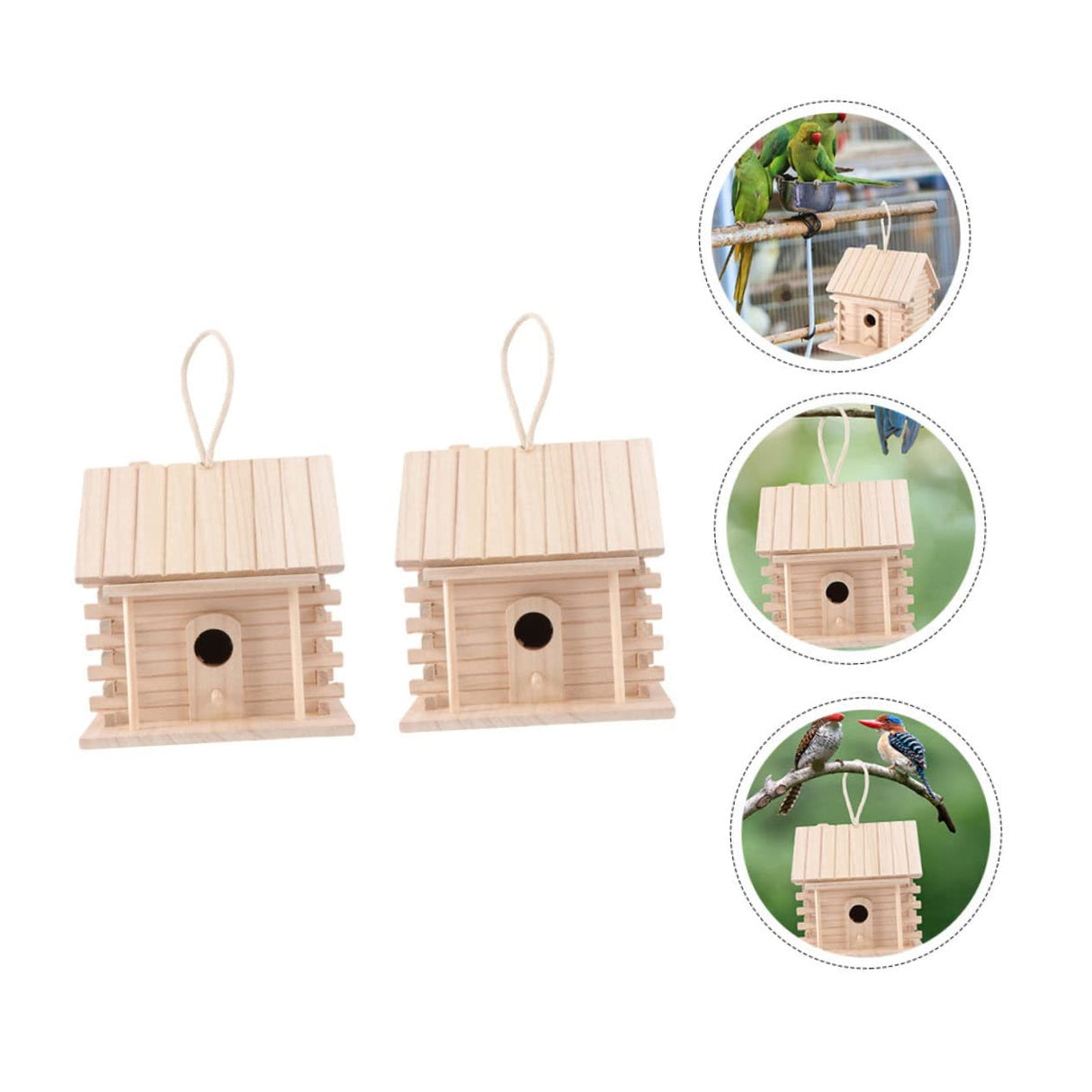 BESPORTBLE 2pcs Hanging Wooden Bird's Nest Wood Decor Wooden Decor Bird Feeders for Outdoors Parakeet Wooden Bird Nest Wood Trim Natural Bird Hut BESPORTBLE