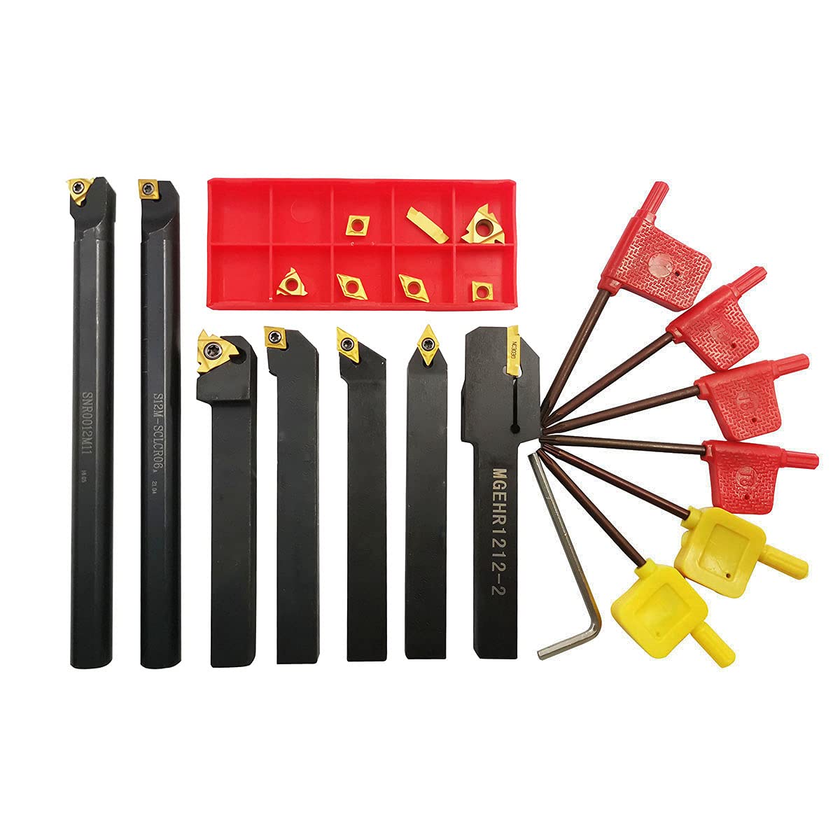 ASZLBYM 21PCS 1/2"/12mm Shank Indexable Carbide Lathe Turning Insert Tool Holder Bit Set for Turning Grooving Threading Boring with Indexable Carbide ASZLBYM