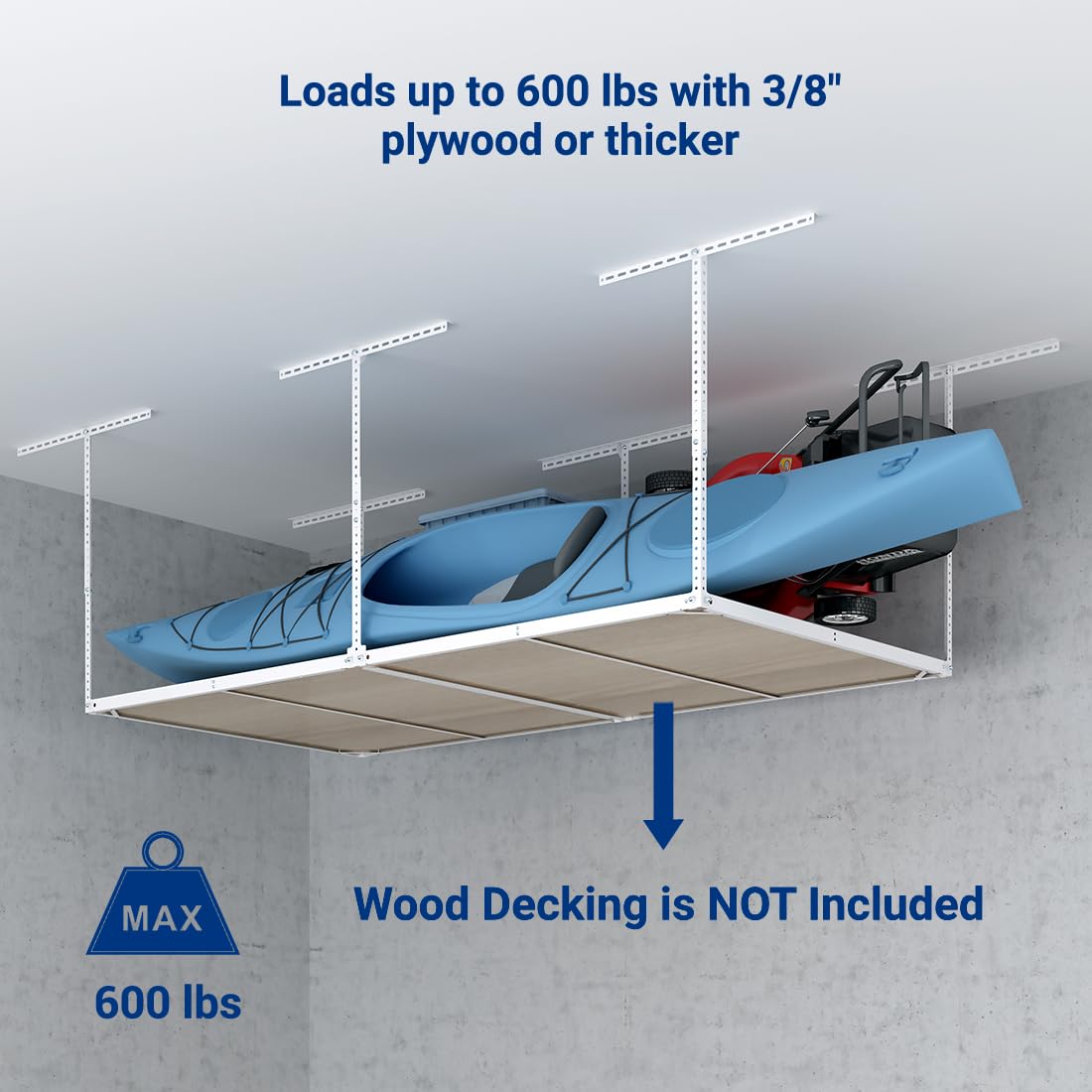 FLEXIMOUNTS 4x8 Overhead Garage Storage Rack without Decking,Garage Storage Organization System,Heavy Duty Metal Garage Ceiling Storage Racks,600lbs FLEXIMOUNTS