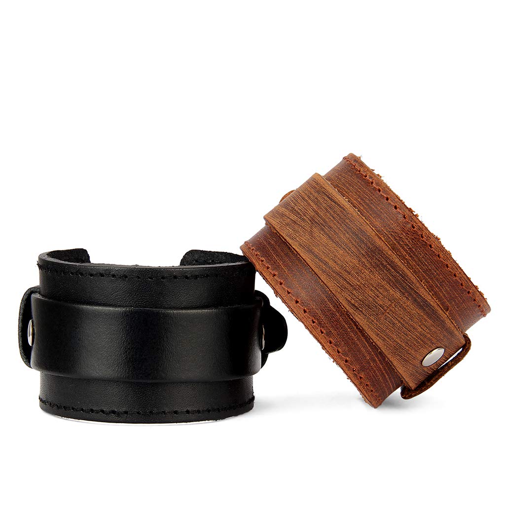 GelConnie Punk Leather Cuff Bracelet Braided Bracelets Rock Leather Wristbands Adjustable Gothic Wrap Bracelet for Men, Women LPB322-Black GelConnie