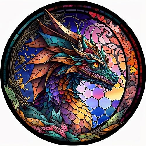 Meothan 5D Dragon Diamond Art Kit, Dragon Stained Glass Diamond Painting Kits for Adult Beginner Kids, Full Drill Dragon Diamond Art Painting Diamond Meothan