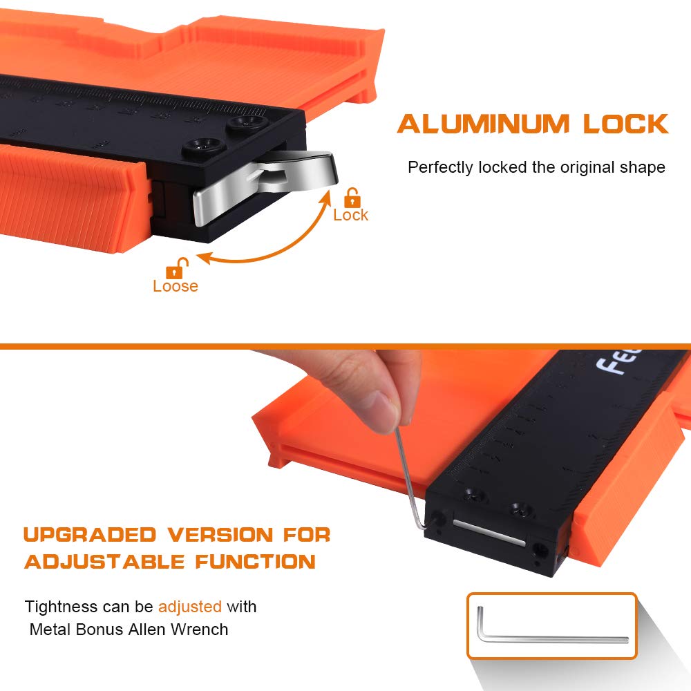 Contour Gauge 10+5 Inch with Lock, Duplicator Gauge Shape and Outline Tool Woodworking Tools Christmas Gifts for Men, Dad, Husband, Grandpa, Feeke